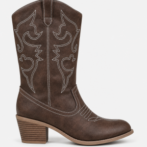 Bottes Santiags en Similicuir Marron à Broderie Western