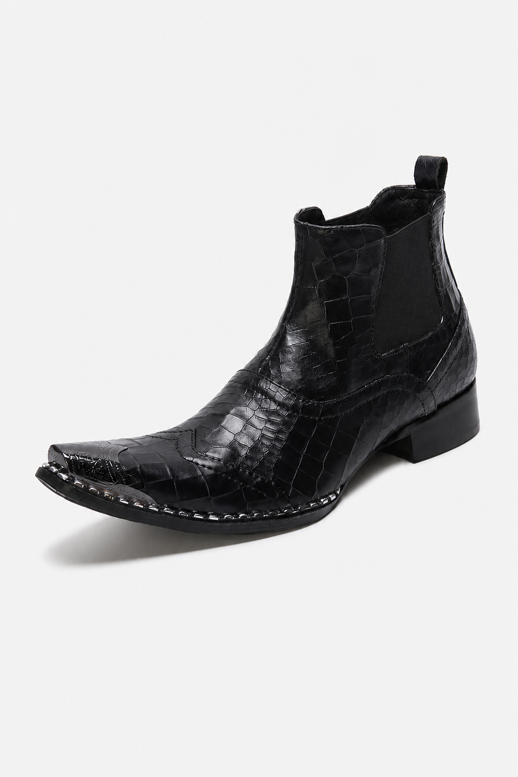 Bottines Homme Noires Façon Croco à Bout Pointu Métal – Image 5