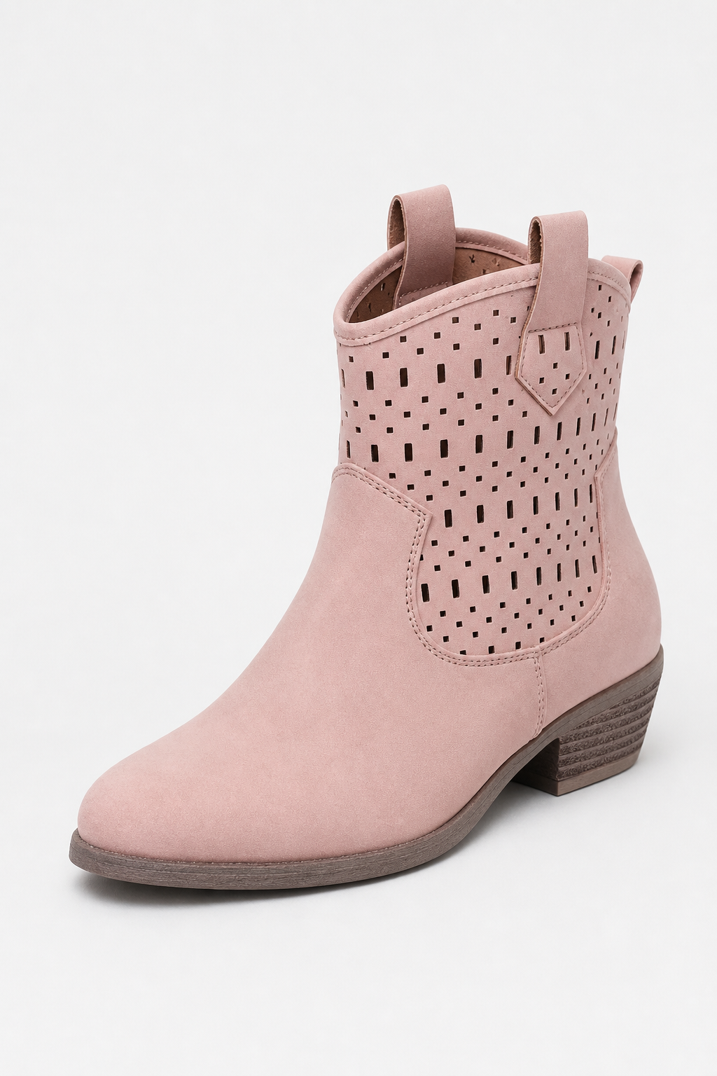 Bottines Western en Effet Daim Rose Poudré Perforées – Image 5