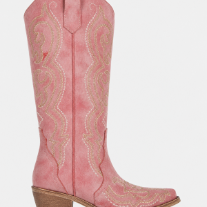 Santiags Hautes en Effet Daim Rose Fumé à Broderies Or