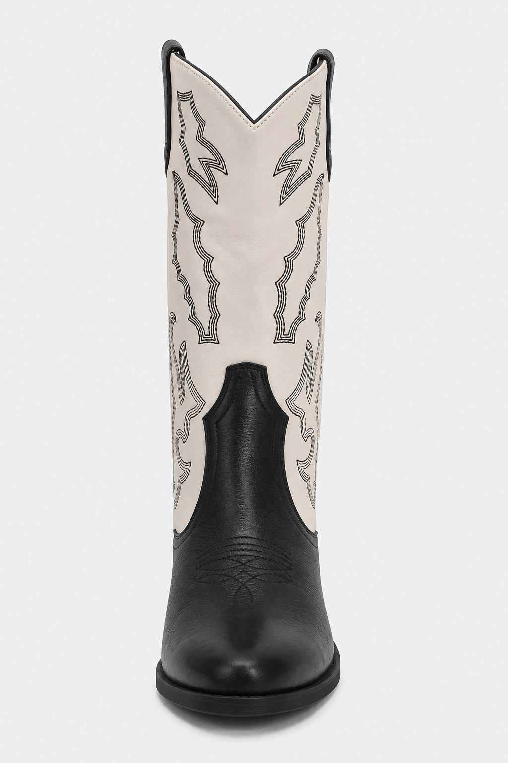 Bottes Santiags Bicolores Écru et Noir à Motifs Brodés – Image 4