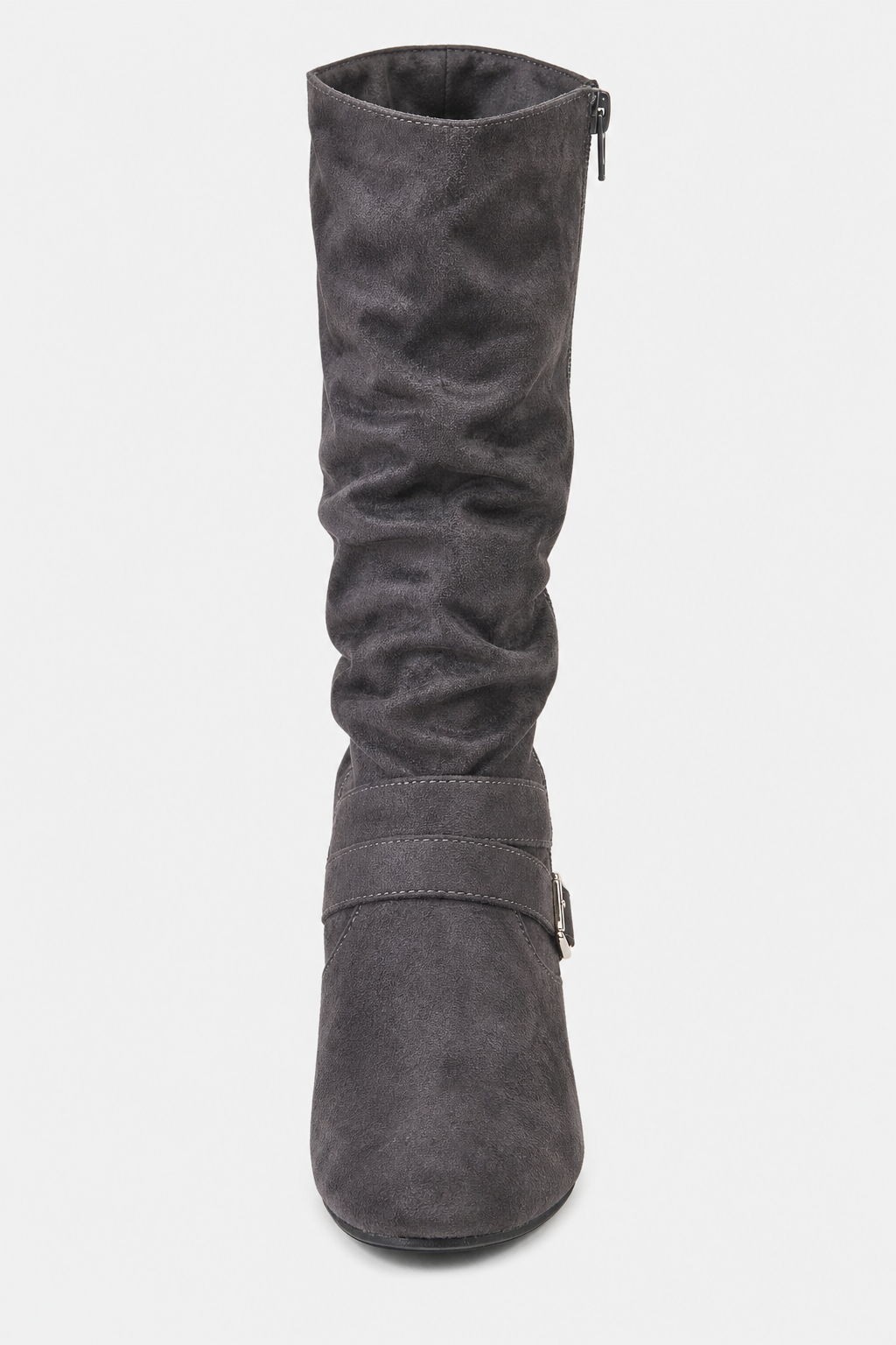 Bottes Plates en Effet Daim Gris Anthracite Fronsées à Boucles – Image 4