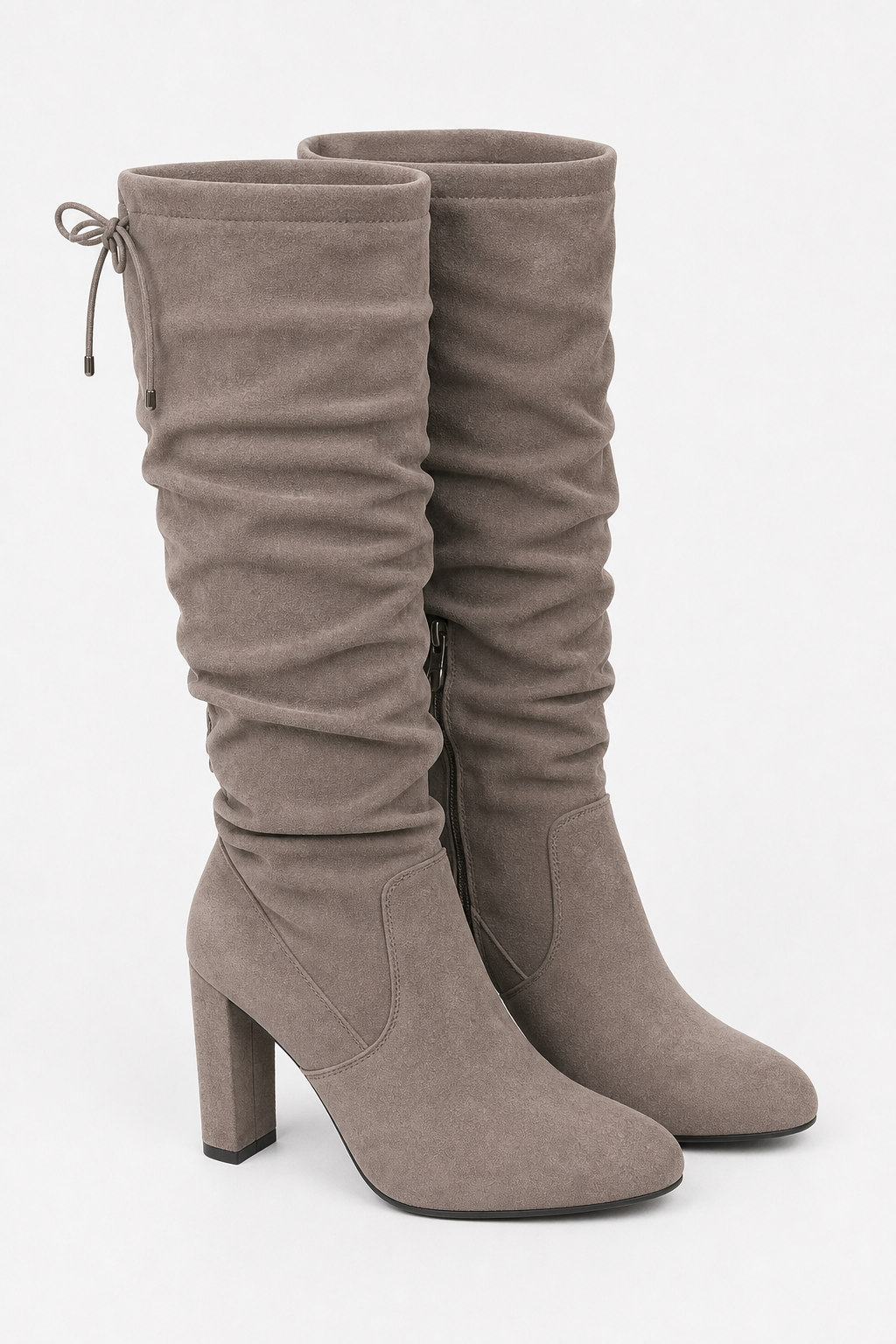 Bottes Cuissardes Froncées en Effet Daim Gris à Talon Bloc – Image 4