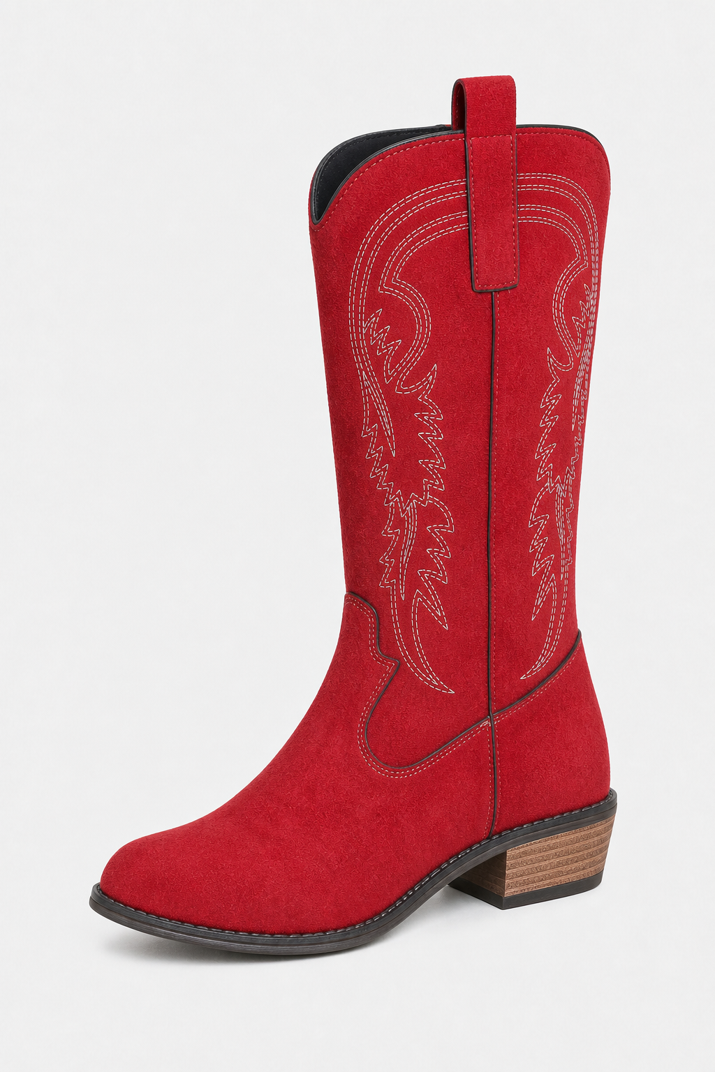 Bottes de Cowboy Mi-Hautes en Effet Daim Rouge à Broderies Western – Image 5