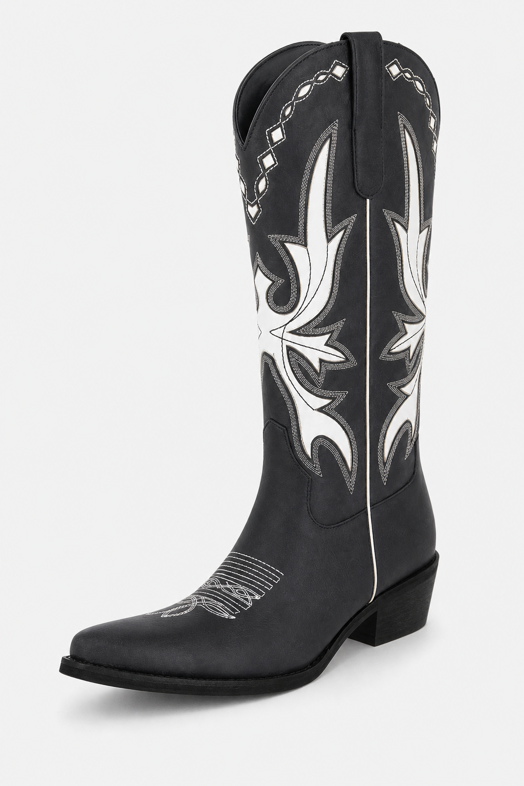 Bottes de Cowboy Bicolores Noir et Blanc Brodées – Image 5