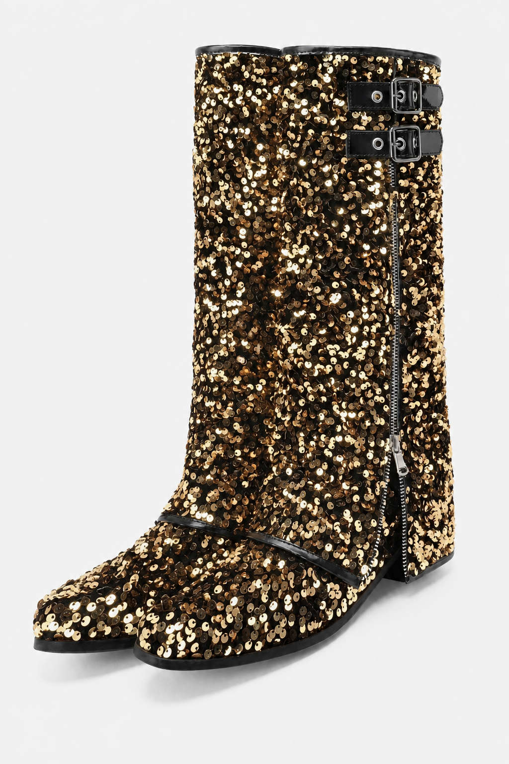 Bottes Santiags à Paillettes Dorées et Boucles Noires – Image 5