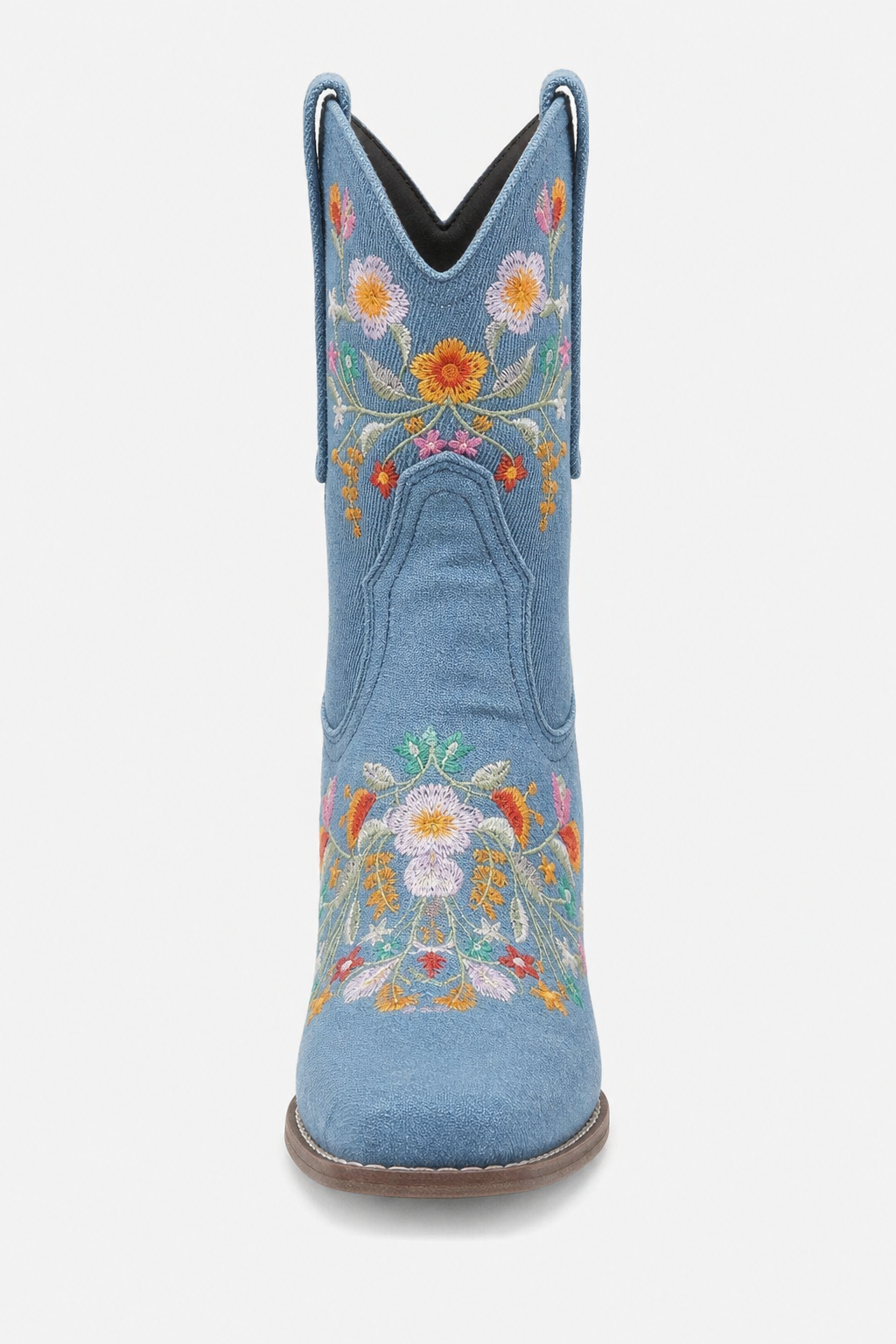 Bottes Santiags en Denim Bleu Clair à Motifs Floraux Brodés – Image 4