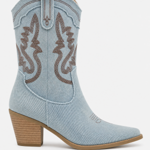Santiags en Jean Bleu Clair à Broderies Western
