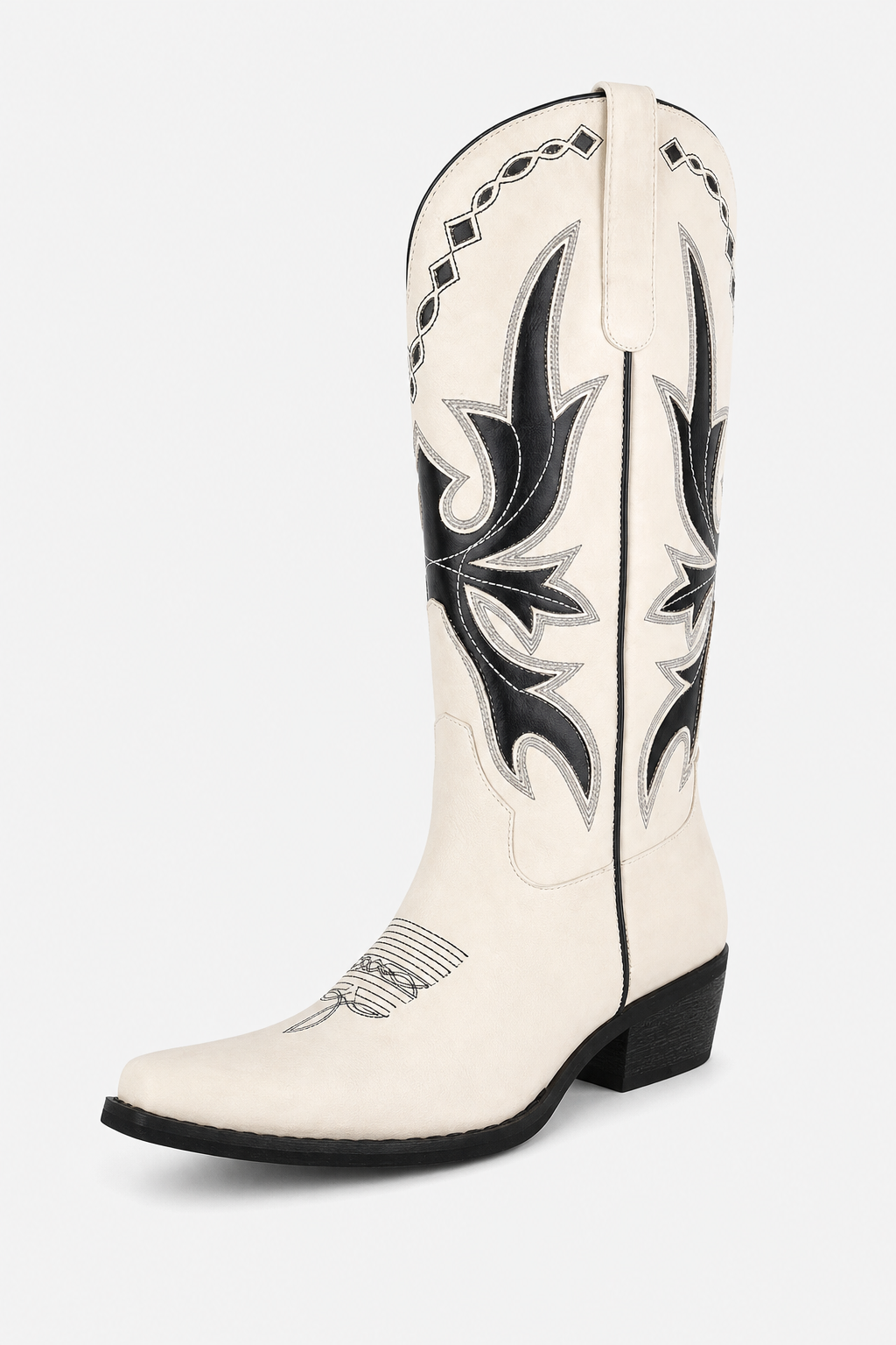 Bottes Santiags en Suédine Crème à Broderies Noires – Image 5