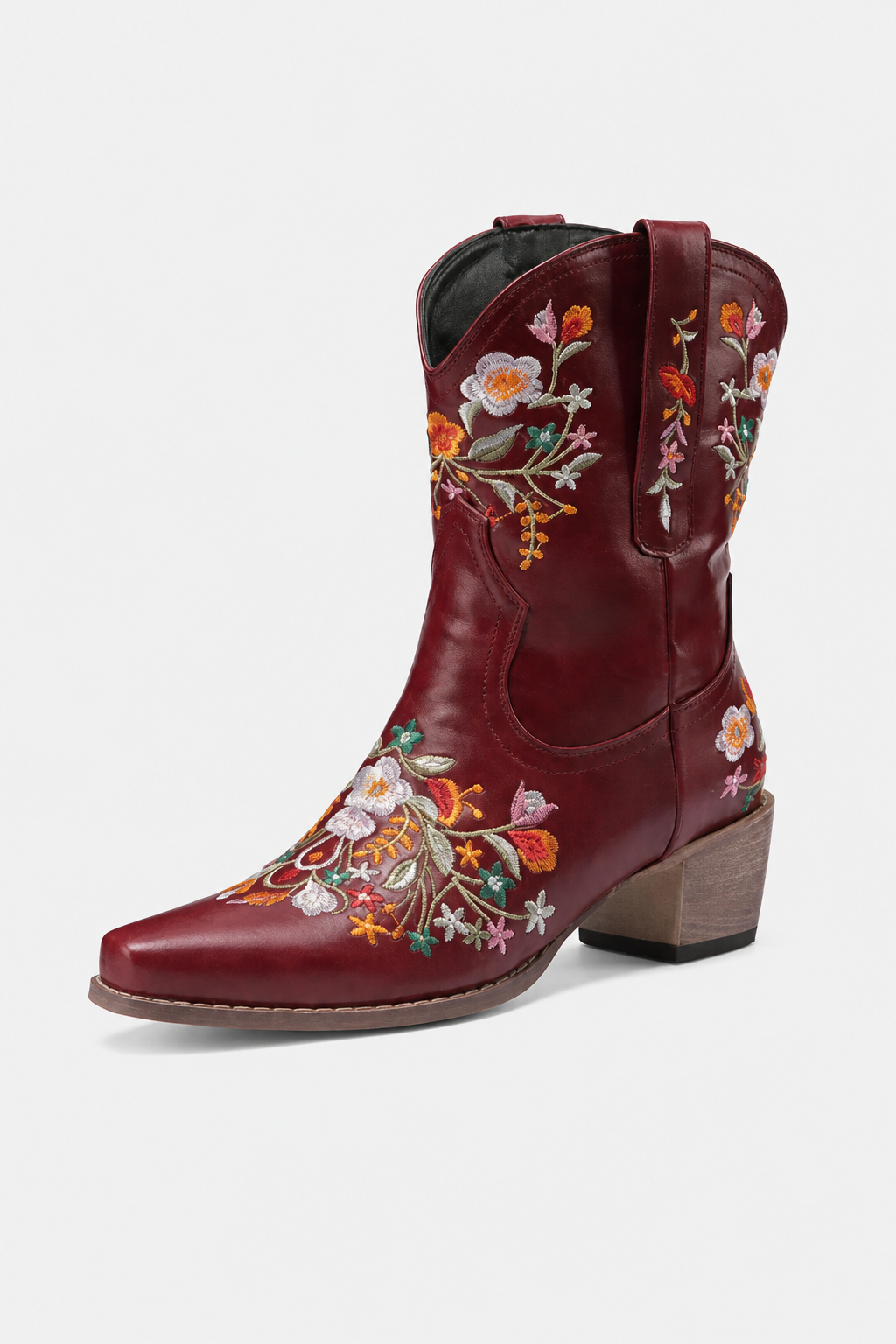 Bottes Santiags en Similicuir Bordeaux à Motifs Floraux – Image 5