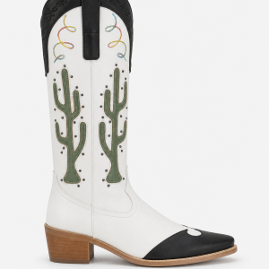 Bottes Santiags Blanches et Noires à Motifs Cactus