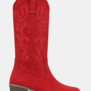 Santiags en Effet Daim Rouge à Broderies Western