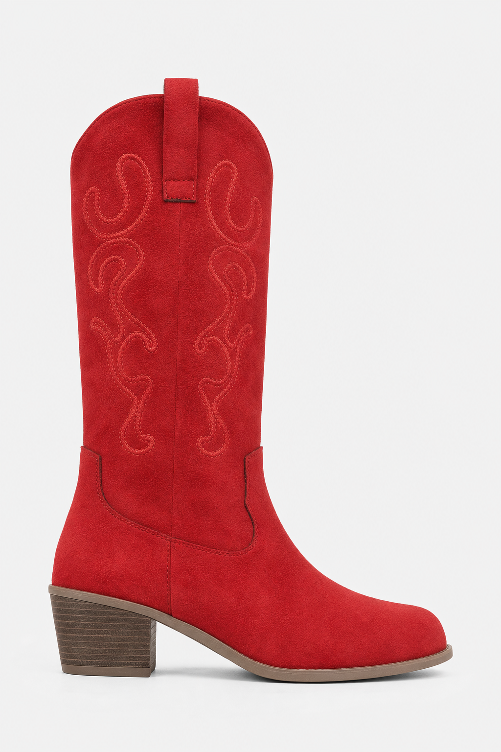 Santiags en Effet Daim Rouge à Broderies Western
