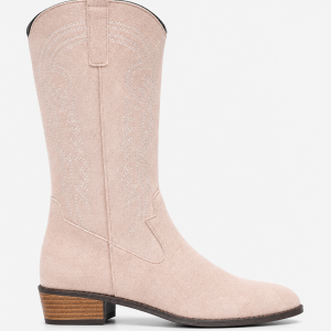 Bottes Santiags en Effet Daim Rose Poudré à Broderies