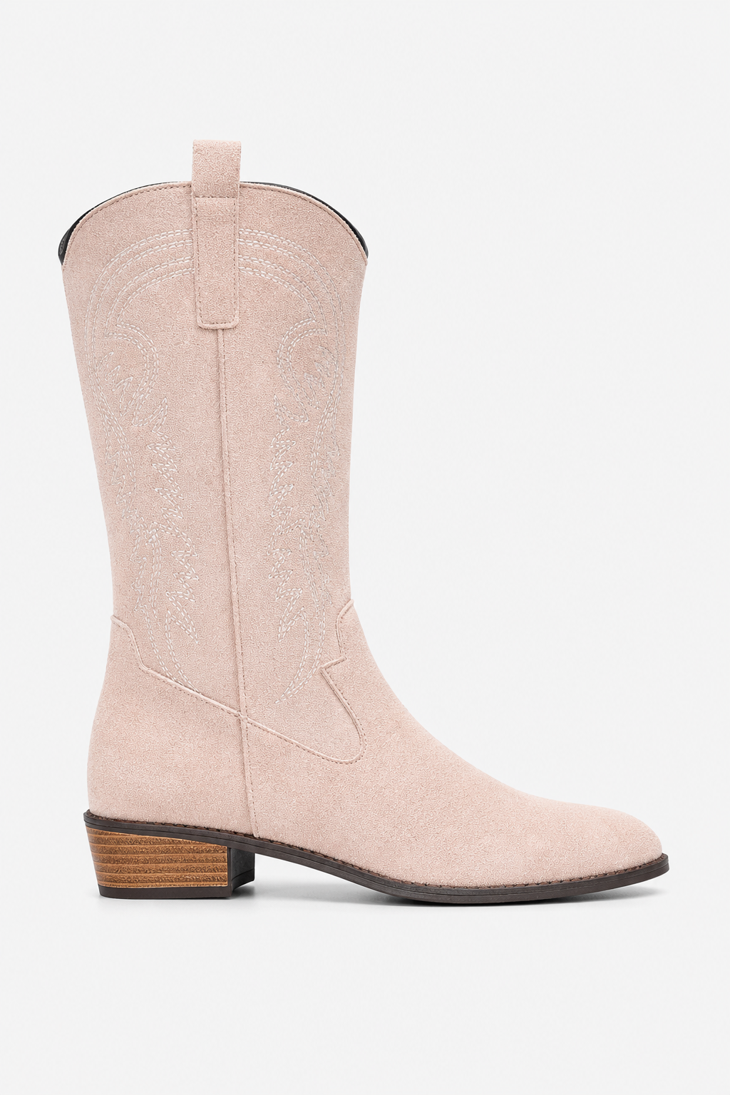 Bottes Santiags en Effet Daim Rose Poudré à Broderies