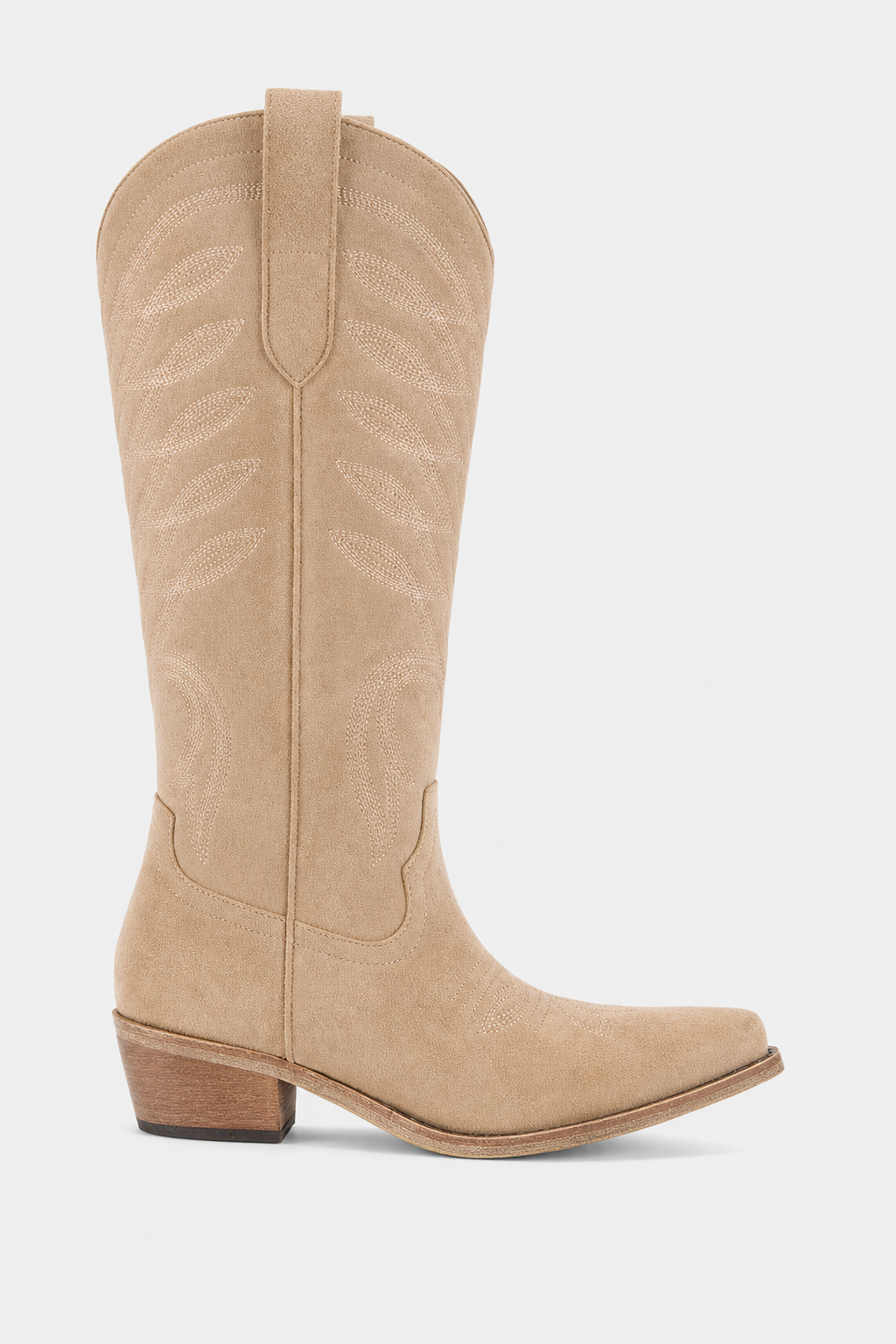 Bottes de Cowboy Hautes en Effet Daim Beige Brodées Premium