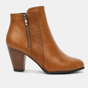 Bottines Camel à Talon Bloc avec Bordure Festonnée