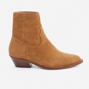 Santiags en Daim Camel à Bout Pointu et Talon Cubain