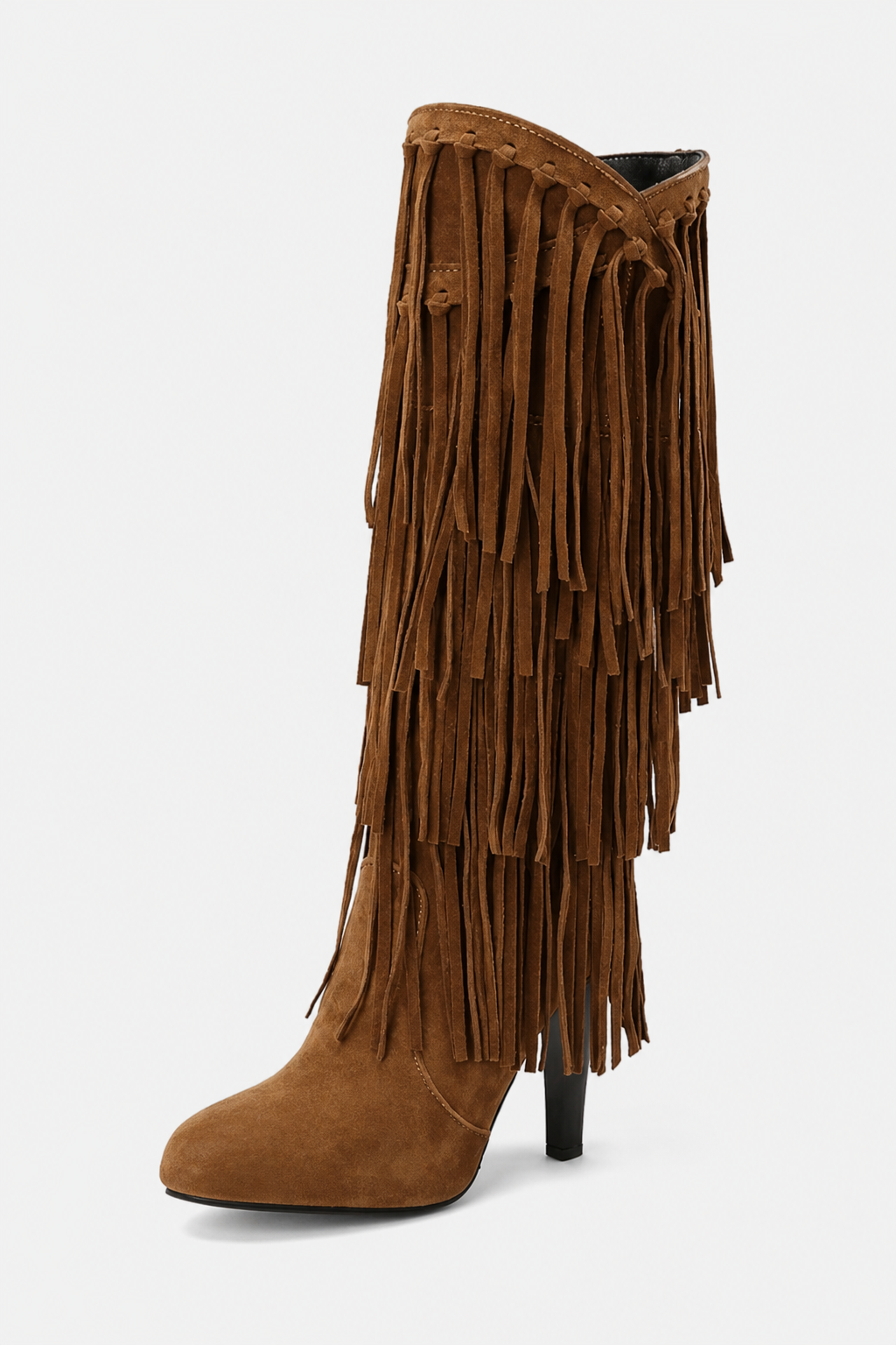 Bottes Cavalières en Effet Daim Marron à Franges – Image 5