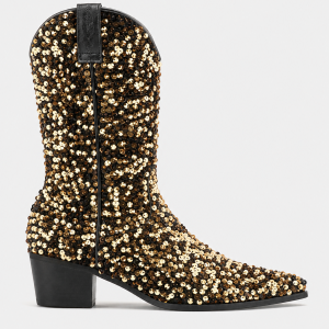 Bottes Santiags à Paillettes Or et Noir Talon 5cm