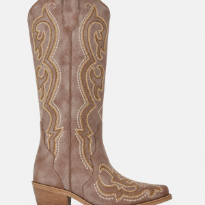 Bottes Santiags Taupe Vieilli à Broderies Dorées