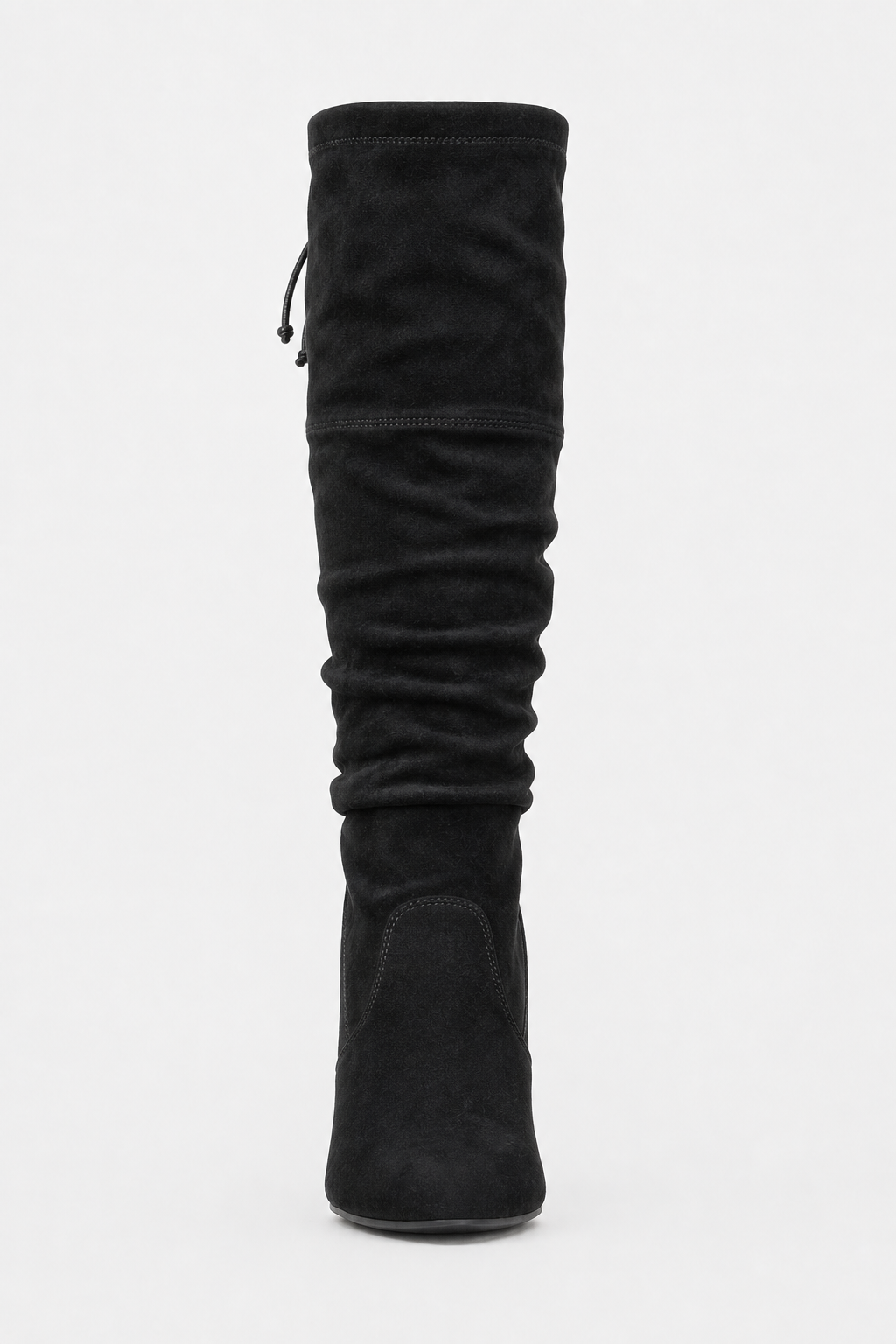 Bottes Cuissardes Noires en Effet Daim Plissées à Talon Bloc – Image 4