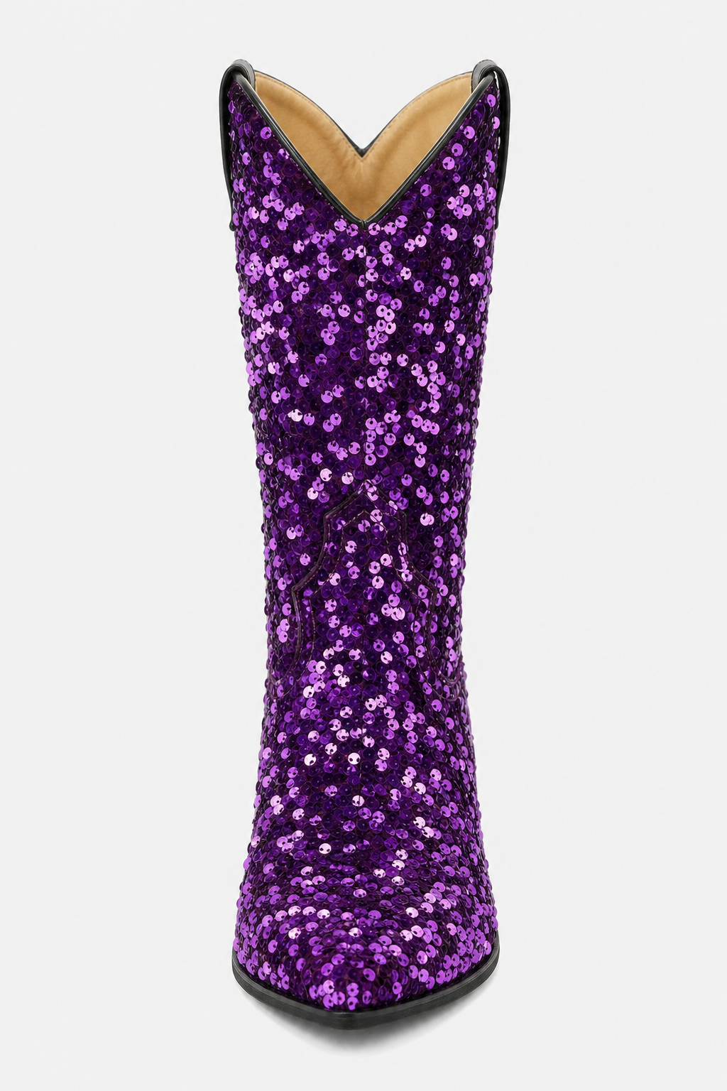 Bottes Santiags Mi-Mollet à Paillettes Violettes – Image 4