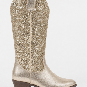 Bottes Santiags à Paillettes Dorées Montantes