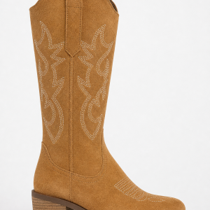 Bottes Santiags en Effet Daim Camel à Broderies Western