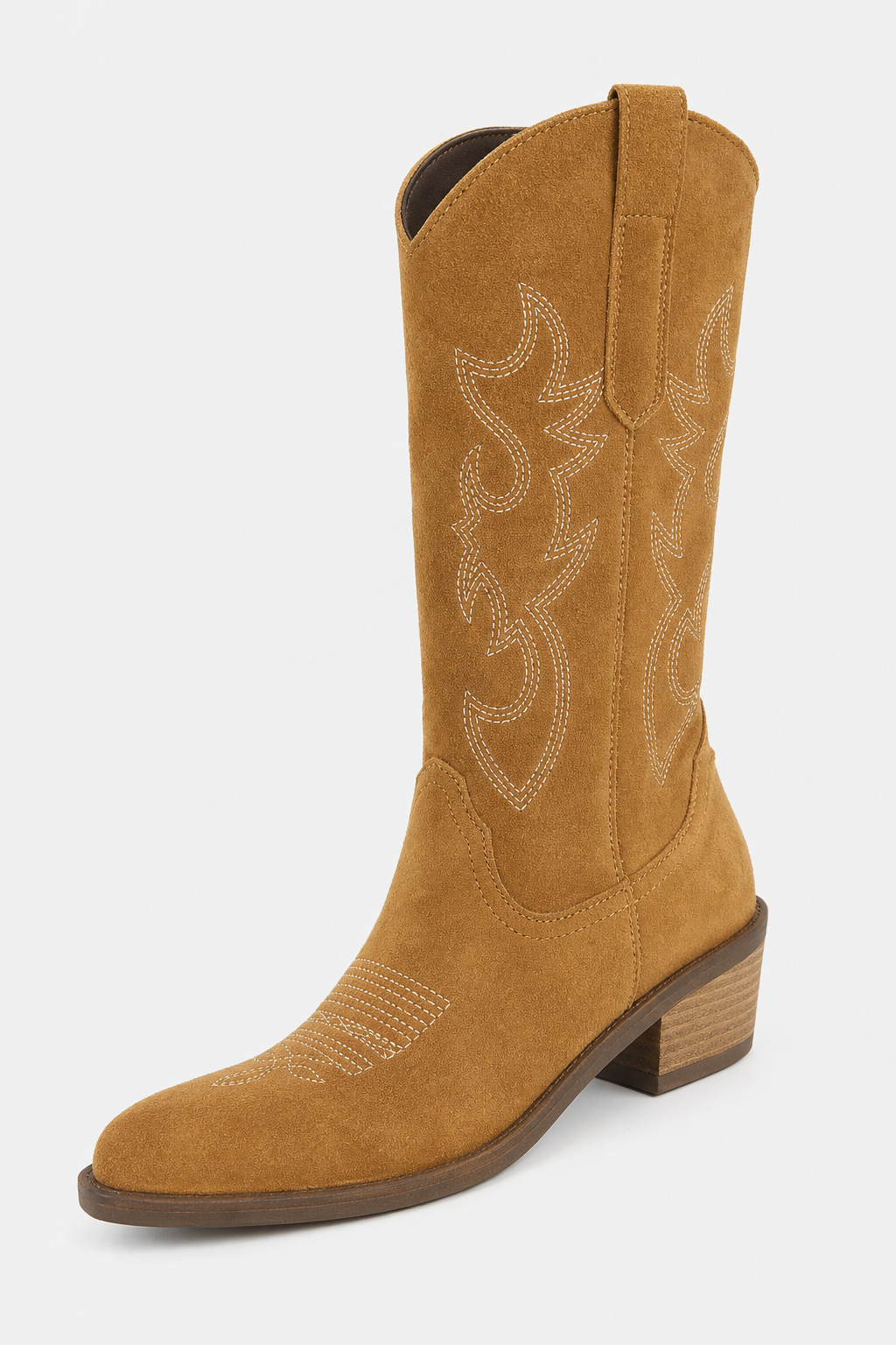 Bottes Santiags en Effet Daim Camel à Broderies Western – Image 5