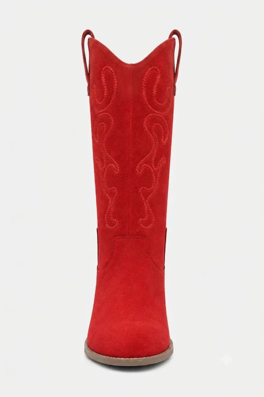 Santiags en Effet Daim Rouge à Broderies Western – Image 4